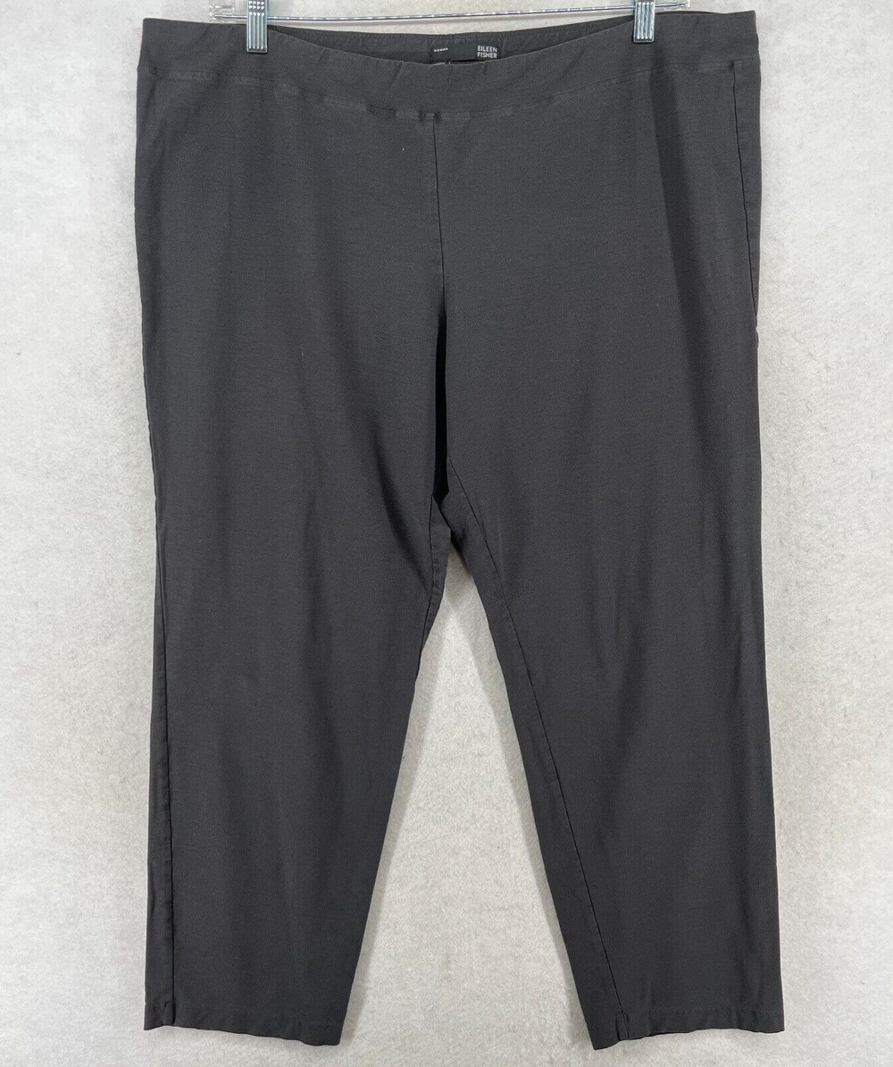 EILEEN FISHER Pants 3X Plus Washable Stretch Crepe Straight Slim Ankle Gray USA